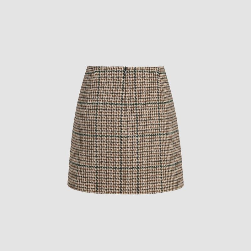 Cider [size 2-10] Tweed Mid Waist Check Mini Skirt