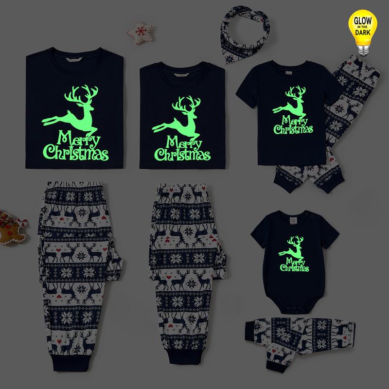 PatPat Christmas Reindeer Print Glow in the Dark Family Matching Pajamas Sets