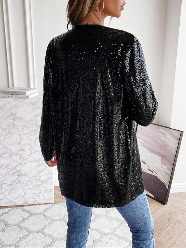 Women's Glitter Sequins Drop Shoulder Open Front Coat, Elegant Fashion Long Sleeve Outerwear for Daily Outdoor Party Wear, Ladies Clothes for All Seasons, Jackets for Women, Coats for Winter Women 2024