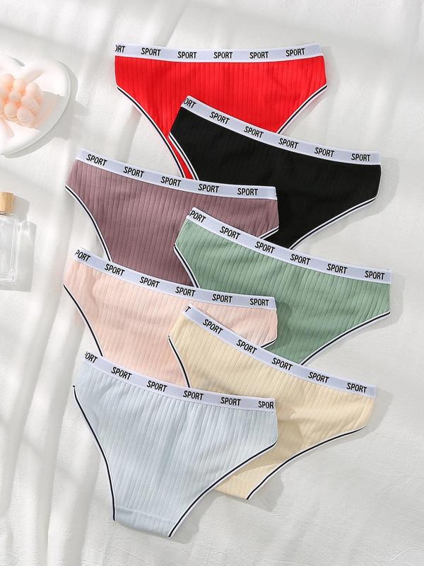 Women's Chic Multicolor Contrast Letter Tape High Waist Knickers, Panty Multipack, Underwear for Women, Panties for Women, Casual Minimalist Basic Comfort Soft Breathable Panties, Summer Clothes, Lady's Underwear, Fall Wear, Fallfreshness