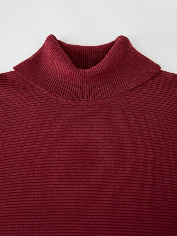 Women's Solid Color Batwing Sleeve Turtleneck Sweater, Casual Long Sleeve Jumper for Fall & Winter, Fashion Ladies' Knitwear for Daily Wear