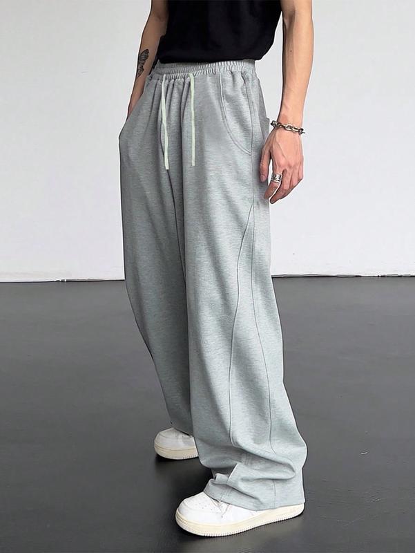 Drawstring Elastic Waist Baggy Sweatpants Y2K Loose Wide Leg Long Pants with Pocket