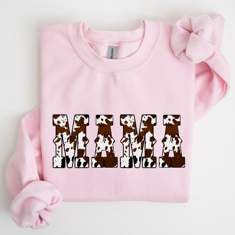 Mama, Cow Print, Western, Country, Varsity, Retro, Vintage Sweatshirt, Crew Neck, Women's, Crewneck