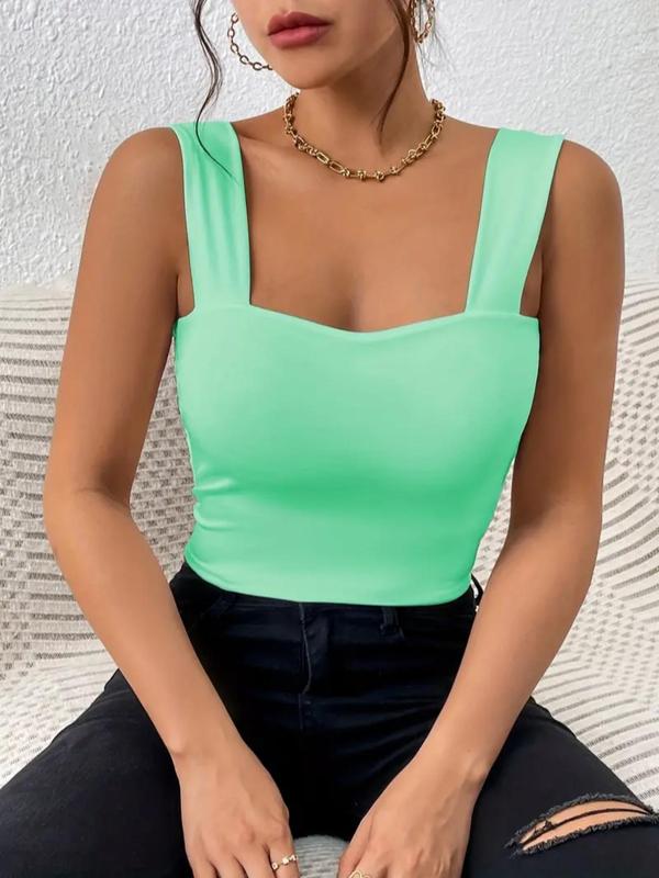 Women's Skinny Crop Tank Top, Summer Clothes Women, Casual Basic Straps Black Cute Crop Tops for Summer, Slim-fit Tank Tops, Tank Tops for Women, Summer Back To School Outfits 2024