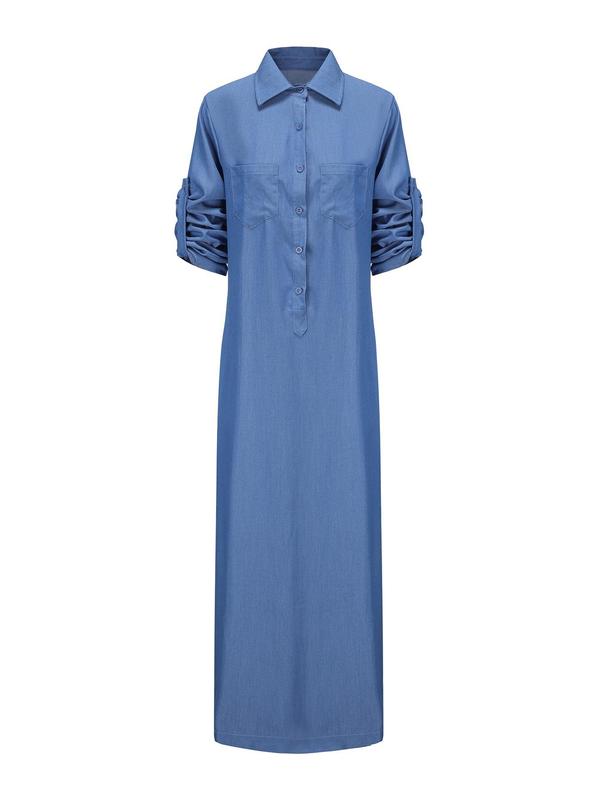 Women's Plain Half Button Front Shirt Collar Long Dress, Elegant Fashion Long Sleeve Shirt Dress for Spring & Fall, Clothes Women, Women's Clothing for Daily Outdoor Wear