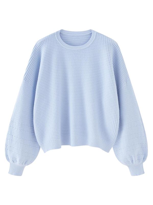 Women's Oversized Balloon Sleeve Crewneck Pullover Sweaters, Round Neck Drop Shoulder Long Sleeve Loose Knitting Jumper Top, Cozy Knitted Fall Clothes for Lady, Knitwear Womenswear, Plus Size Fall Outfits 2024