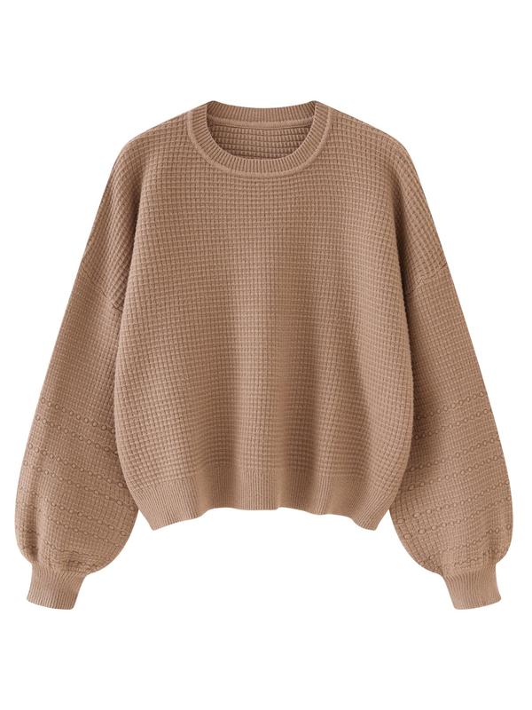 Women's Oversized Balloon Sleeve Crewneck Pullover Sweaters, Round Neck Drop Shoulder Long Sleeve Loose Knitting Jumper Top, Cozy Knitted Fall Clothes for Lady, Knitwear Womenswear, Plus Size Fall Outfits 2024