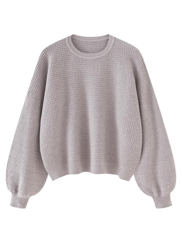 Women's Oversized Balloon Sleeve Crewneck Pullover Sweaters, Round Neck Drop Shoulder Long Sleeve Loose Knitting Jumper Top, Cozy Knitted Fall Clothes for Lady, Knitwear Womenswear, Plus Size Fall Outfits 2024