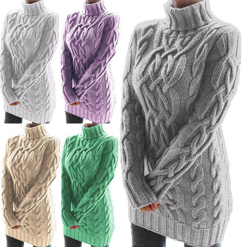 New Autumn and Winter Sweaters Women's Knitwear Padded Lapel Long Sleeve Retro Thick Line Dress Women's Clothing