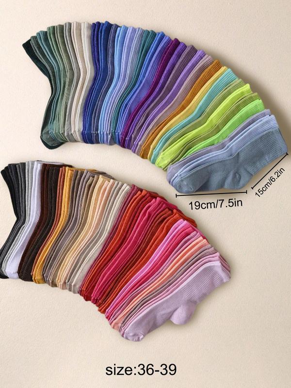 Random Women's Solid Crew Socks, Casual Moisture Wicking Mid-Calf Socks, Soft Comfy Breathable Socks for All Seasons Daily Wear