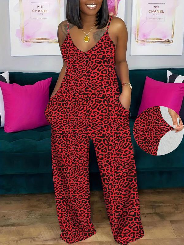 Women's Striped Print Pocket Cami Jumpsuit, Casual Spaghetti Strap Wide Leg Jumpsuit, Back To School Outfits, Jumpsuit for Women, Fashion Ladies Fall Clothes for Daily Wear