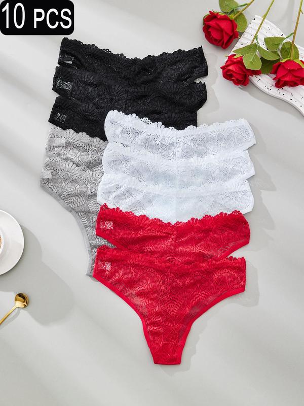 Women's Solid Color Lace Panty, Soft Comfy Breathable Knicker for Daily Wear, Underwear for All Seasons