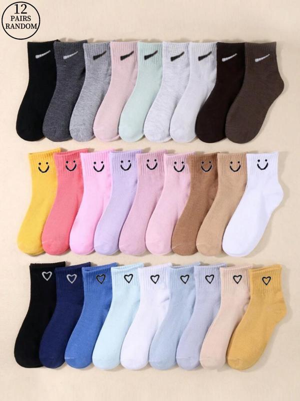 Women's Random Color Cartoon Face Print Mid-calf Socks, Casual Comfortable Breathable Socks for Daily Wear, Women's Socks for All Seasons