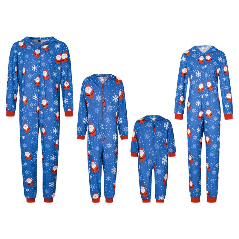 Family Matching Clothes Christmas Sleepwear, Cartoon Elk Snowman Print Long-Sleeve Zipper Hood  Jumpsuit