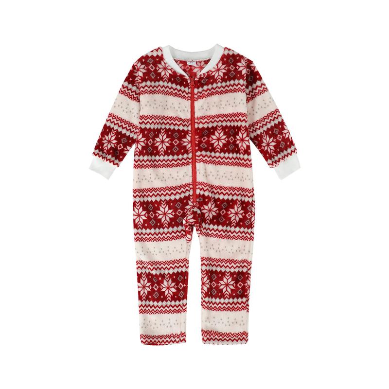 Christmas Family Romper Nightwear, Snowflake Print Long Sleeve O-neck Hooded Long Jumpsuit