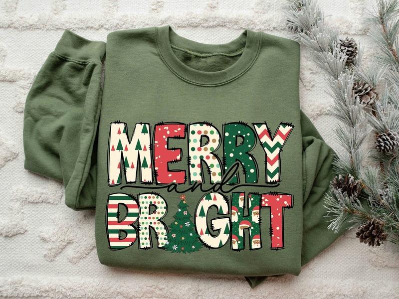 Merry and Bright Shirt, Christmas Sweatshirt, Family Christmas Tee, Christmas Sweatshirts for Women, Merry Christmas Sweatshirt