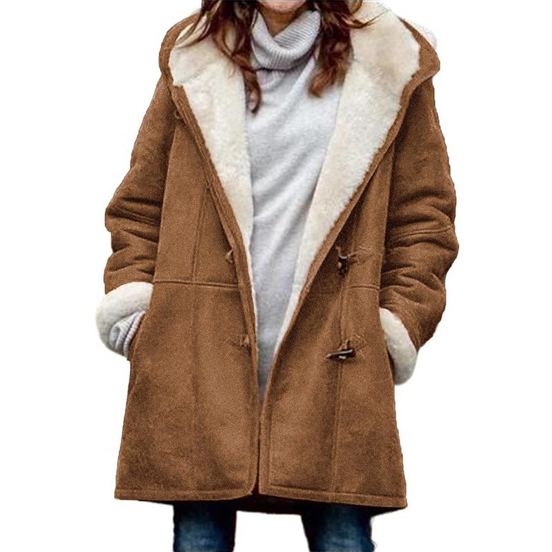 Women Hoodies Fleece Jackets Soft Fuzzy Long Hoodie Sweatshirt Casual Sherpa Hoodies Horn Button Coats Winter