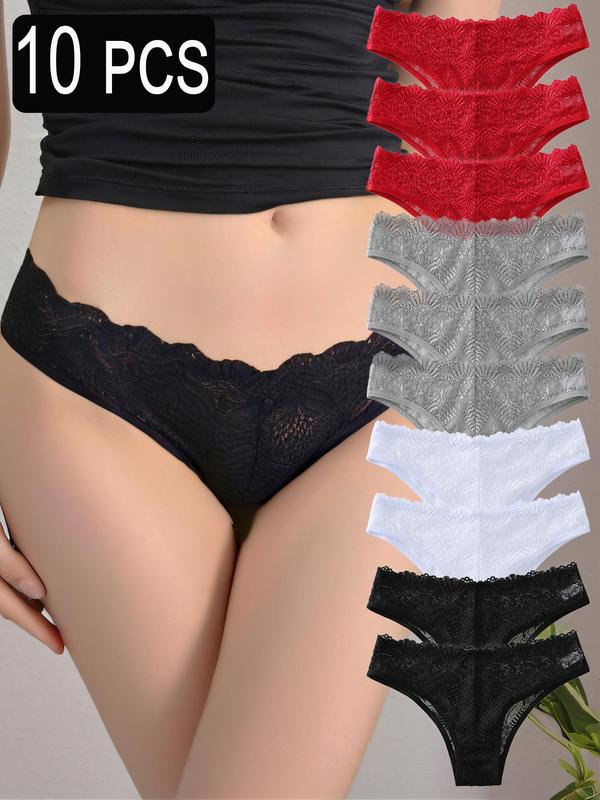 Women's Solid Color Lace Panty, Soft Comfy Breathable Knicker for Daily Wear, Underwear for All Seasons