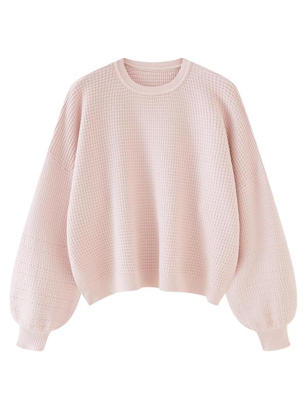 Women's Oversized Balloon Sleeve Crewneck Pullover Sweaters, Round Neck Drop Shoulder Long Sleeve Loose Knitting Jumper Top, Cozy Knitted Fall Clothes for Lady, Knitwear Womenswear, Plus Size Fall Outfits 2024