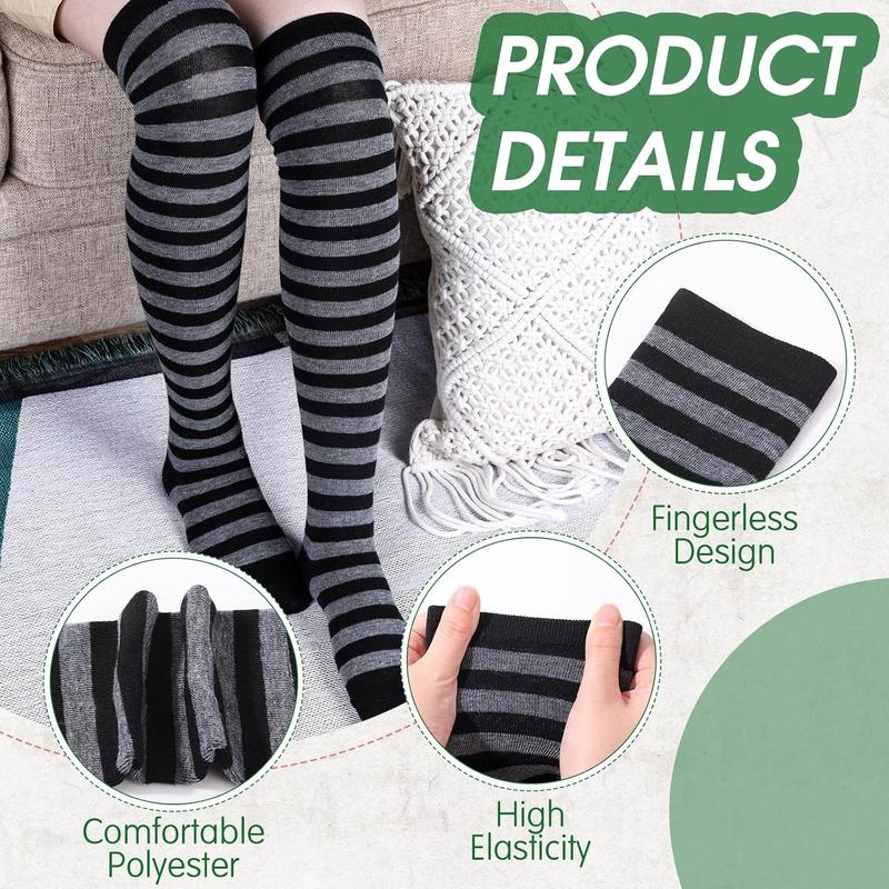 6 Pairs Women's Striped Knee High Socks Striped Thigh High Socks Arm Warmer Fingerless Gloves for  Party