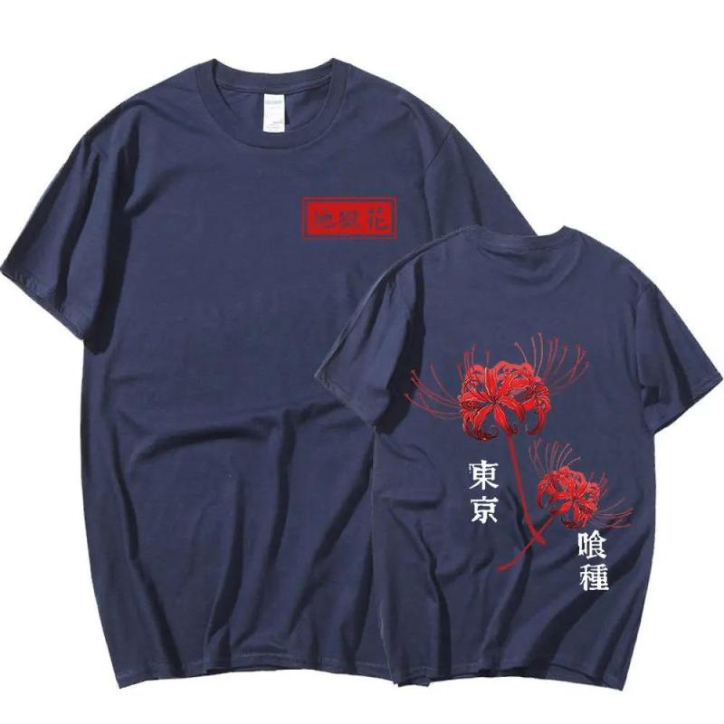 Anime Tokyo Ghoul Spider Lily Double-sided T-shirt Men Women Cool Kane kiken Graphic Print T-shirts Oversized Streetwear Couples Tees Cotton Crewneck Sleeve Womenswear