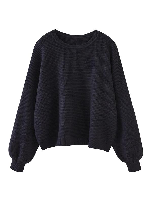 Women's Oversized Balloon Sleeve Crewneck Pullover Sweaters, Round Neck Drop Shoulder Long Sleeve Loose Knitting Jumper Top, Cozy Knitted Fall Clothes for Lady, Knitwear Womenswear, Plus Size Fall Outfits 2024