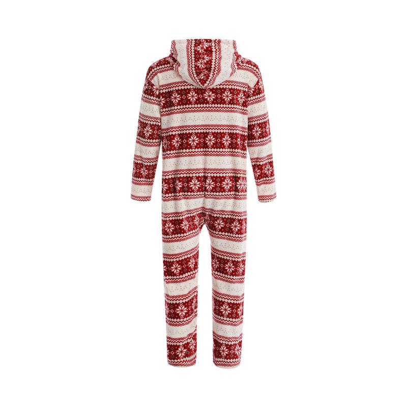 Christmas Family Romper Nightwear, Snowflake Print Long Sleeve O-neck Hooded Long Jumpsuit