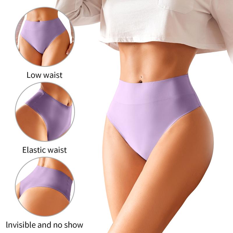 FINETOO High Waisted Thongs for Women Seamless Underwear for Women No Show Sexy Breathable Panties for Laides 6 Pack Stretchy Womenswear