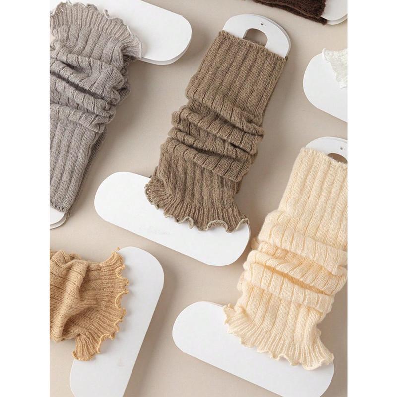 4pairs 6pairs Women Assorted Color Striped Versatile Warm Knee-High Leg Warmers, Autumn Winter Spring Minimalist Womenswear Fabric  Basic Comfort Sock