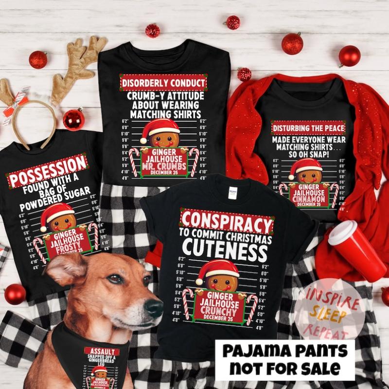 Family Christmas Shirt, Group Matching Christmas outfits,  Funny Gingerbread Inmate Christmas Party Tees, Matching Family Christmas Shirts