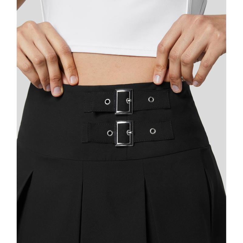 Halara High Waisted Invisible Zipper Decorative Buckle 2-in-1 Side Pocket Pleated A Line Mini Dance Skirt