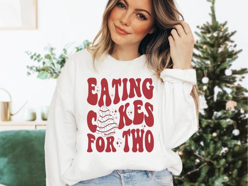 Eating Cakes for Two Sweatshirt, Matching Christmas Pregnancy Announcement Shirt for Couples Mom and Dad Baby Pregnant Holiday Maternity Sweatshirt