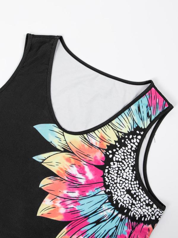 Plus Size Floral Print V Neck Tank Top, Casual Sleeveless Top, Comfort Lady Womenswear,  Tank Tops Summer Outfits 2024, Women's Clothing