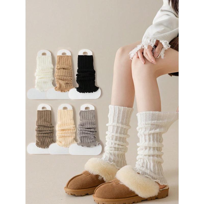 4pairs 6pairs Women Assorted Color Striped Versatile Warm Knee-High Leg Warmers, Autumn Winter Spring Minimalist Womenswear Fabric  Basic Comfort Sock