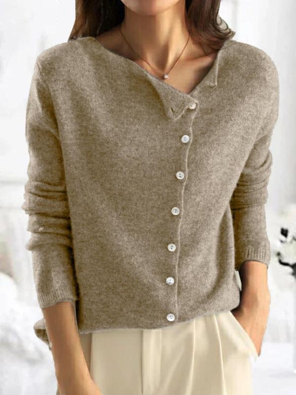 Women's Plain Button Front Cable Knit Sweater, Casual Long Sleeve Round Neck Jumper for Fall & Winter, Women's Knitwear for Daily Wear