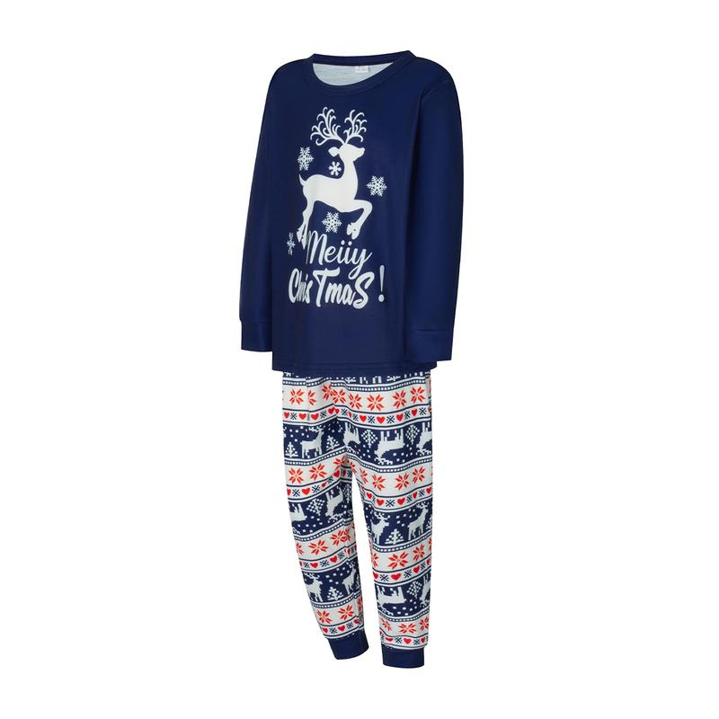 Matching Christmas Pajamas For Family,Deer Letter Snowflake Pattern Long Sleeve Tops and Pants Sleepwear Set