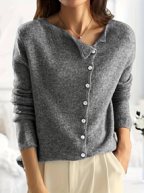 Women's Plain Button Front Cable Knit Sweater, Casual Long Sleeve Round Neck Jumper for Fall & Winter, Women's Knitwear for Daily Wear