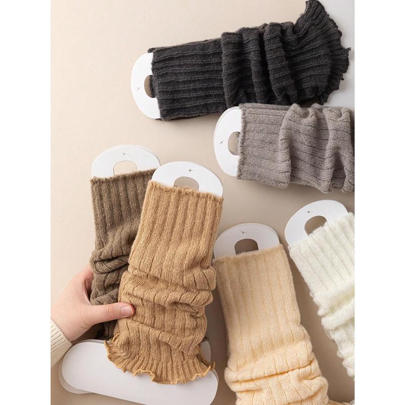 4pairs 6pairs Women Assorted Color Striped Versatile Warm Knee-High Leg Warmers, Autumn Winter Spring Minimalist Womenswear Fabric  Basic Comfort Sock