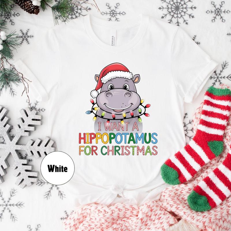 A Hippopotamus For Christmas Shirt, Xmas Party Shirt, Hippo Christmas Lights Shirt, Family Christmas Shirt