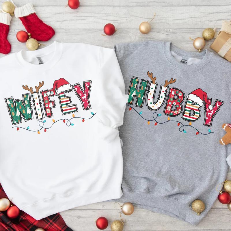 Wifey Hubby Christmas Sweatshirt | Matching Christmas Sweater | Family Holiday Outfit | Christmas Gift for Couples | Casual Comfort