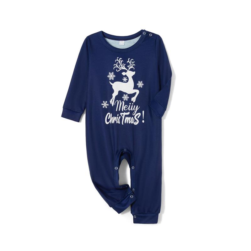 Matching Christmas Pajamas For Family,Deer Letter Snowflake Pattern Long Sleeve Tops and Pants Sleepwear Set