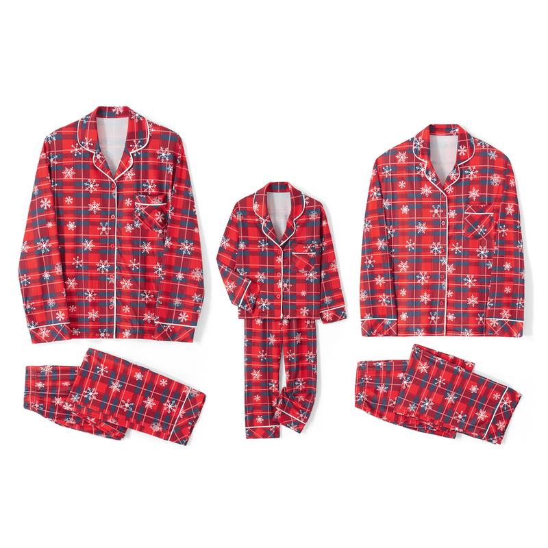 Red Family Matching Pajamas Christmas Snowflake Plaid Print Long Sleeve Button Tops and Casual Pants Xmas Pj's Clothes Homewear Sleepwear Loungewear Nightwear Womenswear Mum