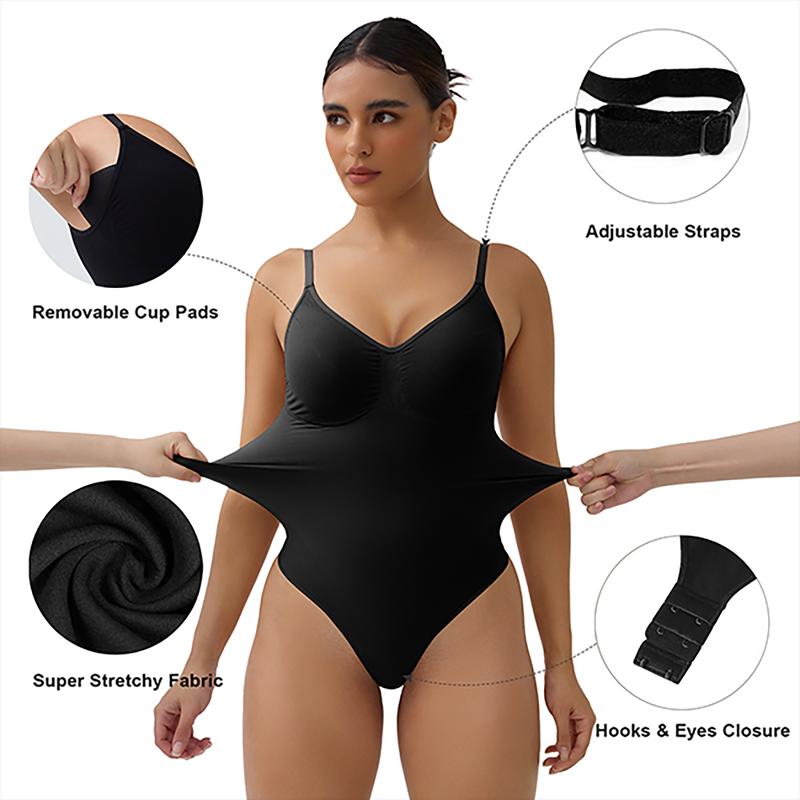 SHAPERX Tummy Control Thong Bodysuit Built in bra Shapewear for Women with Removable Pads Womenswear Underwear