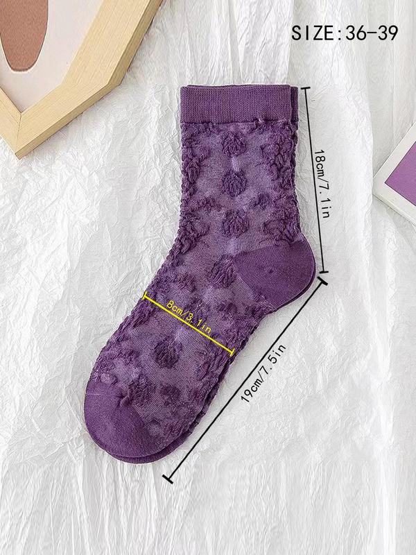 Women's 5 Pairs Floral Jacquard Crew Socks, Fashionable Vintage Cozy Socks for Daily Wear, Women Socks for All Seasons