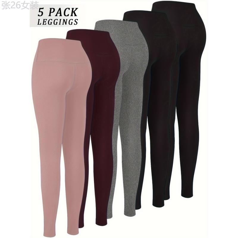 5 Pack Super Soft High Waisted Leggings for Women: Tummy Control, No See Through, Stretchy Fabric, Long, Solid Color, Tight Fit, Suitable for All Seasons Spandex Womenswear Bottom Pants