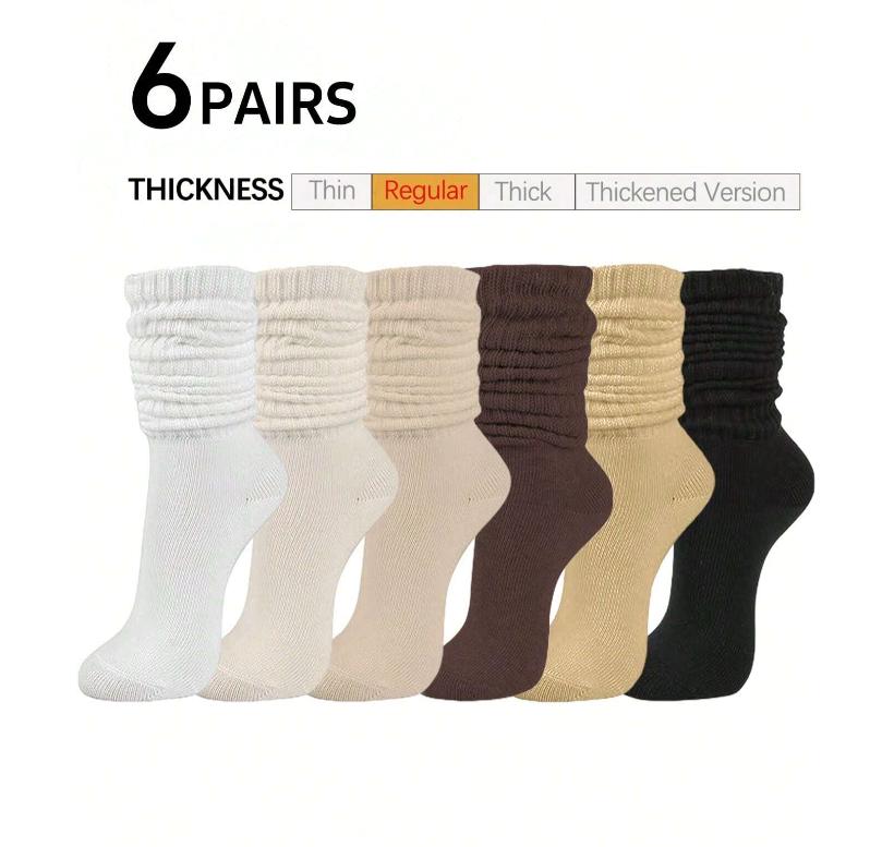 6 Pairs Women's Slouchy Crew Socks,Multi-Color, Thick, Soft And Comfortable, Moisture-Wicking, Fashion Daily Wear