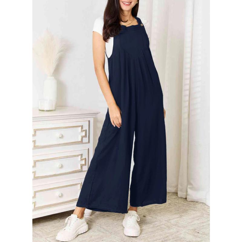 Dokotoo Women's Casual Loose Overalls Jumpsuits One Piece Sleeveless Wide Leg Long Pant Rompers With Pockets