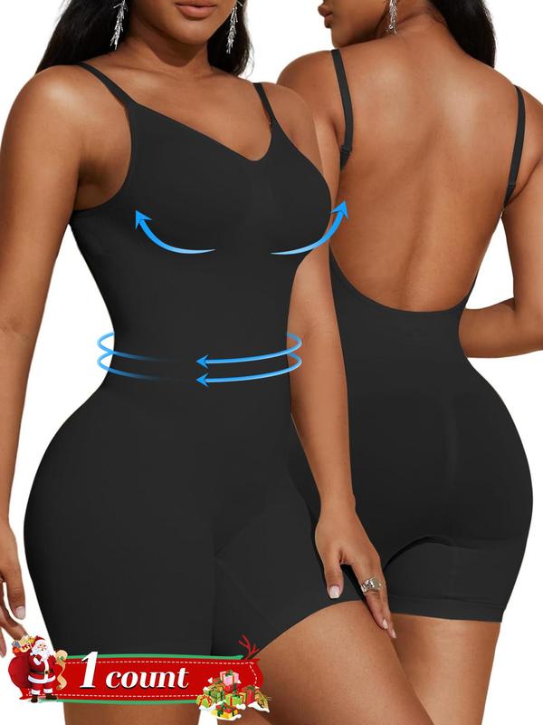 Women's Solid Backless Adjustable Strap Shapewear Bodysuit, Tummy Control Butt Lifting Seamless Shaper, Women's Shapewear for All Seasons, Fall Wear, Earthtone Fallfreshness