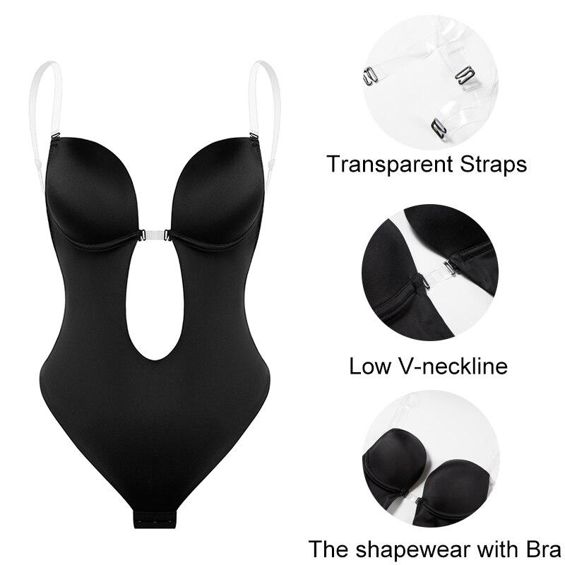 Women's Backless Body Shaper Bra U Plunge Seamless Low Back Thong Shapewear Deep V Full Body Bodysuit