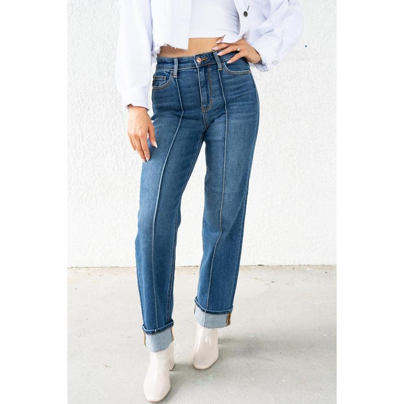 Judy Blue Sweet Cheeks High Rise Cuffed Straight Jeans